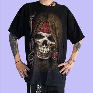 Vintage 90s Black Skull Graphic Grunge Men's T-Shirt